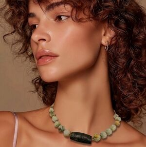 Chunky Agate & Engraved Stone Statement Necklace